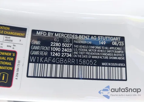 2024 Mercedes-Benz C 300 из США, поврежденный, VIN W1KAF4GB6RR158052